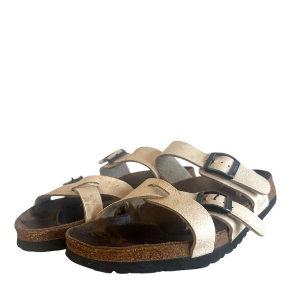 BIRKENSTOCK BIRKIS Calais Sandals 41 10 Cross Strap Slide Birko Flor Ivory White - Picture 2 of 8